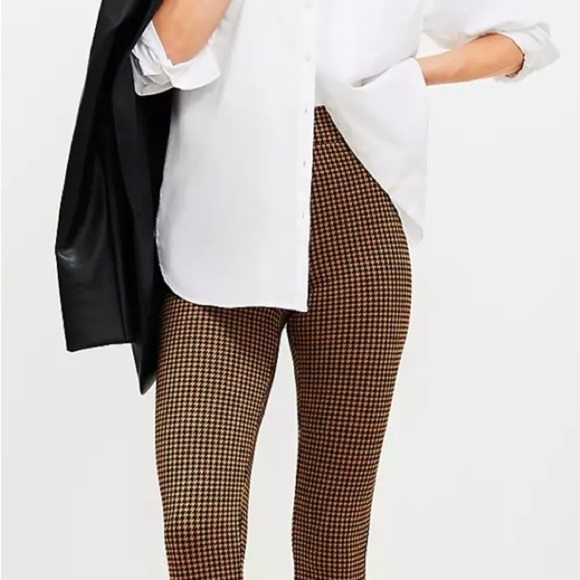 LOFT Brown and Black Leggings with Houndstooth Pattern - Picture 1 of 5